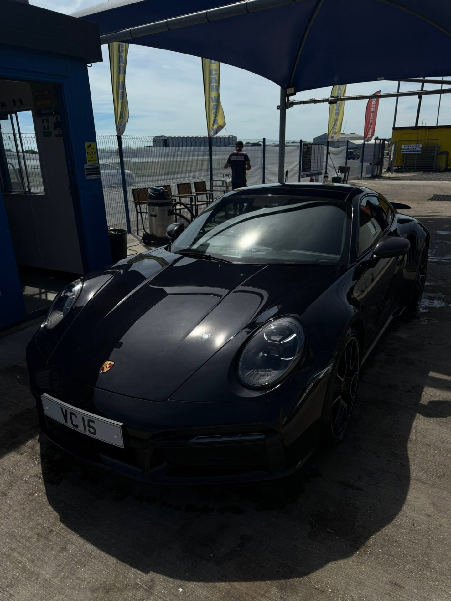 Black Porsche 911 Turbo drying in the sun at the Portsmouth site